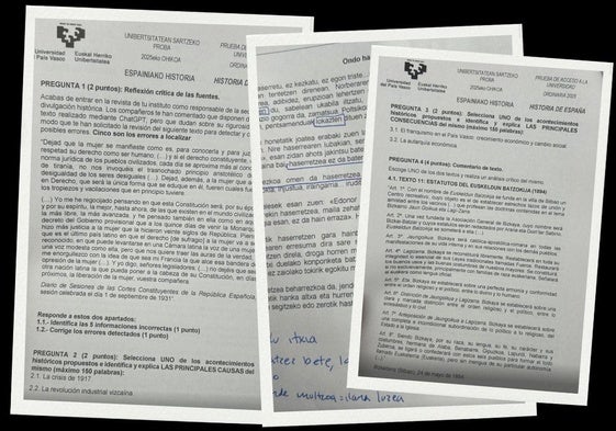 Tres de los exámenes de la PAU en Euskadi.
