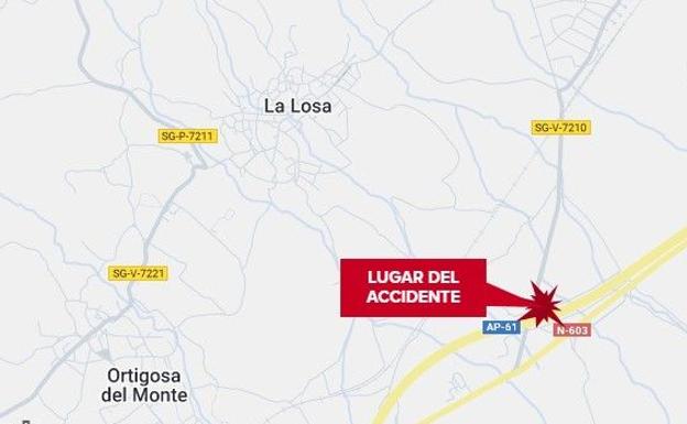 Localización del accidente de este sábado en la AP-61, cerca de La Losa.