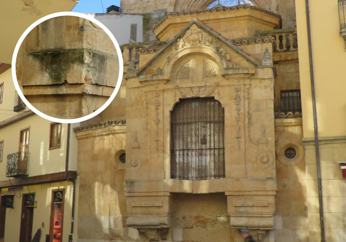 Camarín de la iglesia de San Martín y sus piedras rozadas por los camiones.